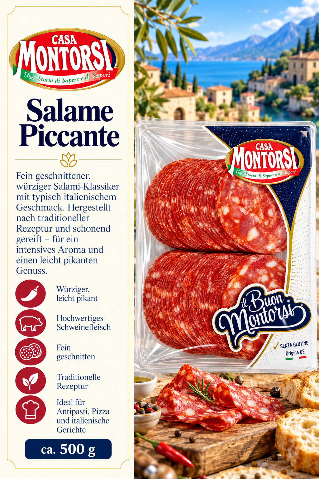 Salami, Salame Piccante, Wurstscheiben, Servierfertig, ca. 500 g