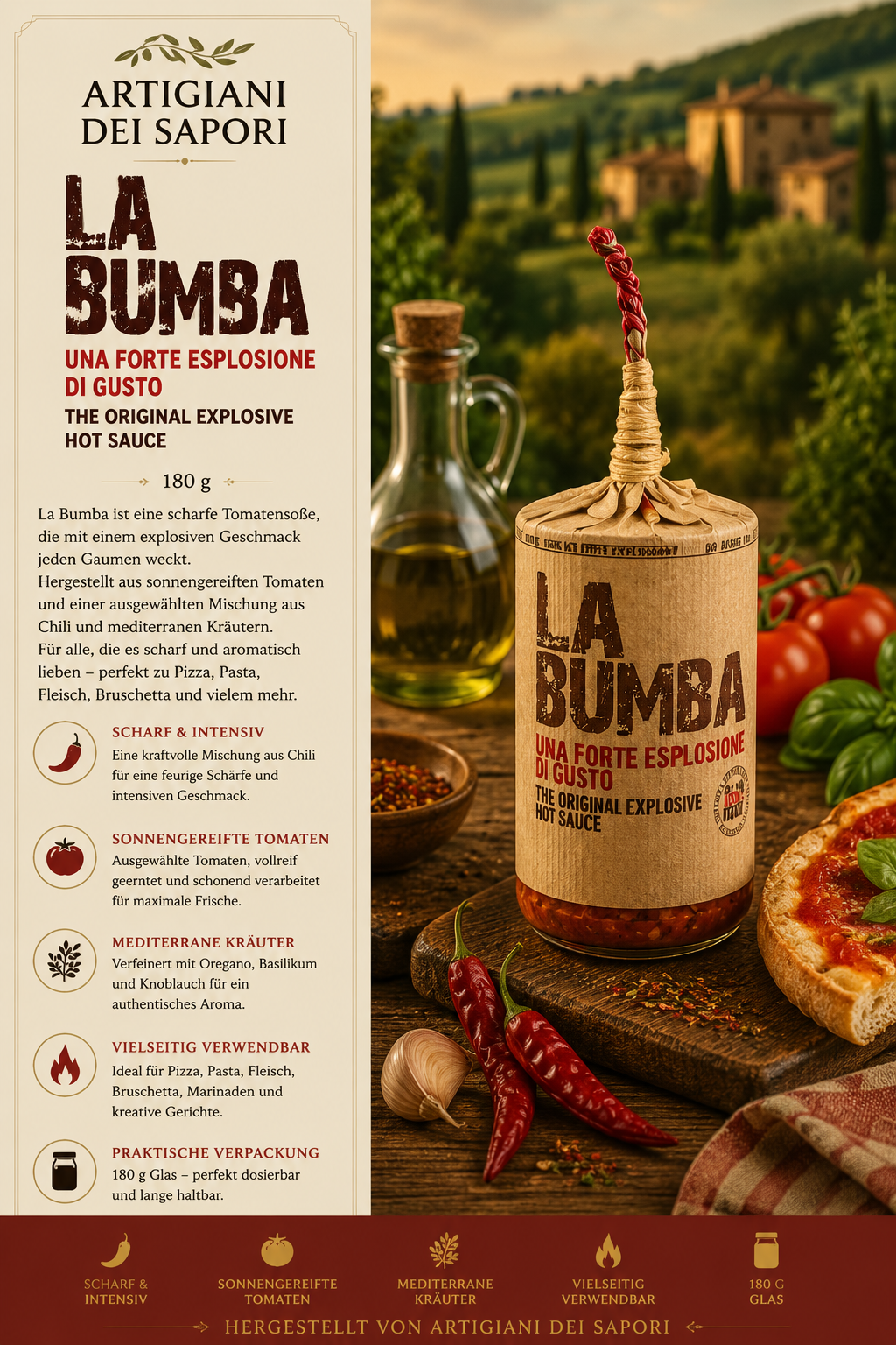 scharfer sauce, Tomatensauce, La Bumba, Glasflasche, Pizza-Beilage