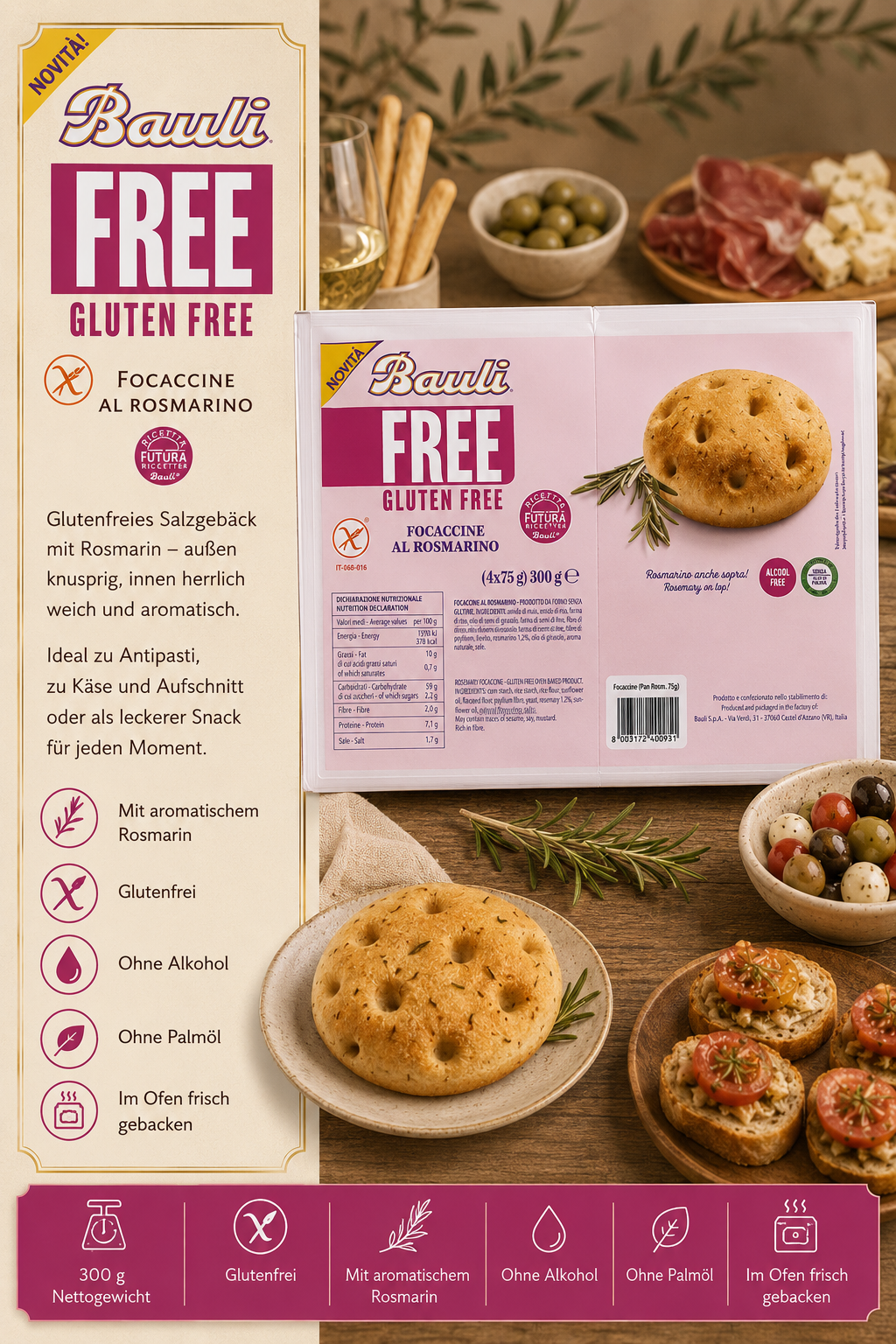 glutenfrei, Focaccine, Rosmarin, brot, Knäckebrot