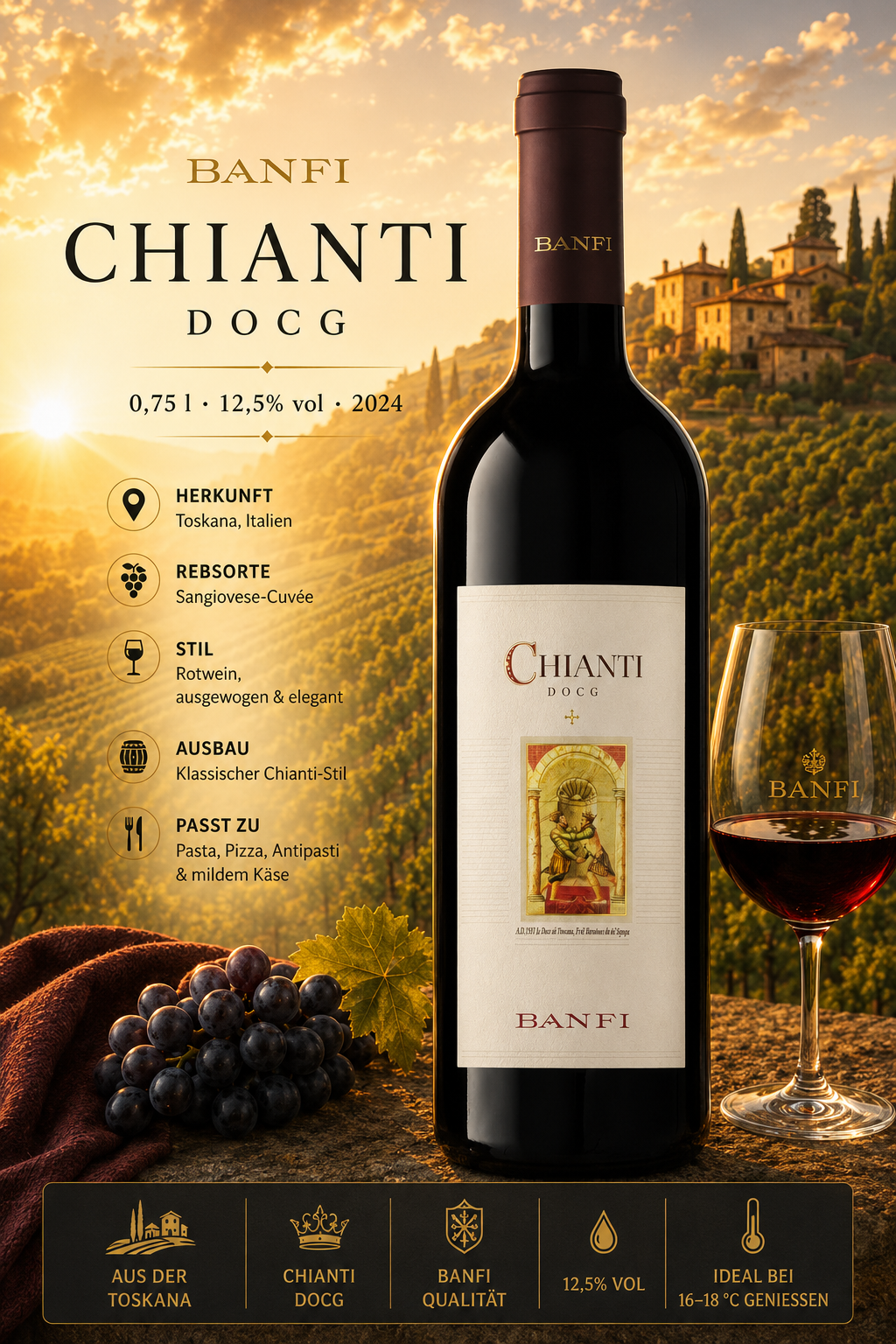 Chianti, Rotwein, Glas Rotwein, Italien, Flasche Wein