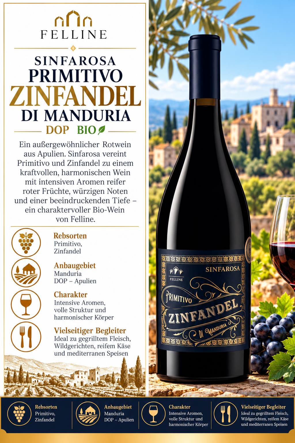 Rotwein, Primitivo, Zinfandel, Manduria, Bio