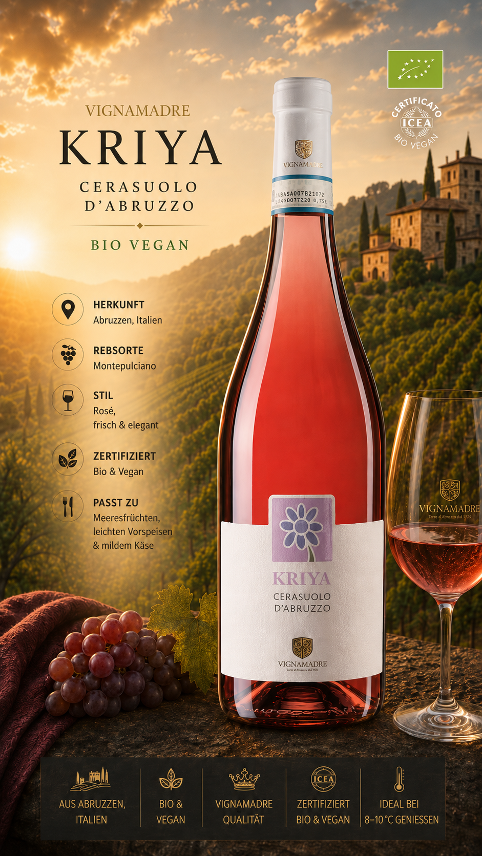 roséwein, bio vegan, kriya, abruzzesekret, italien
