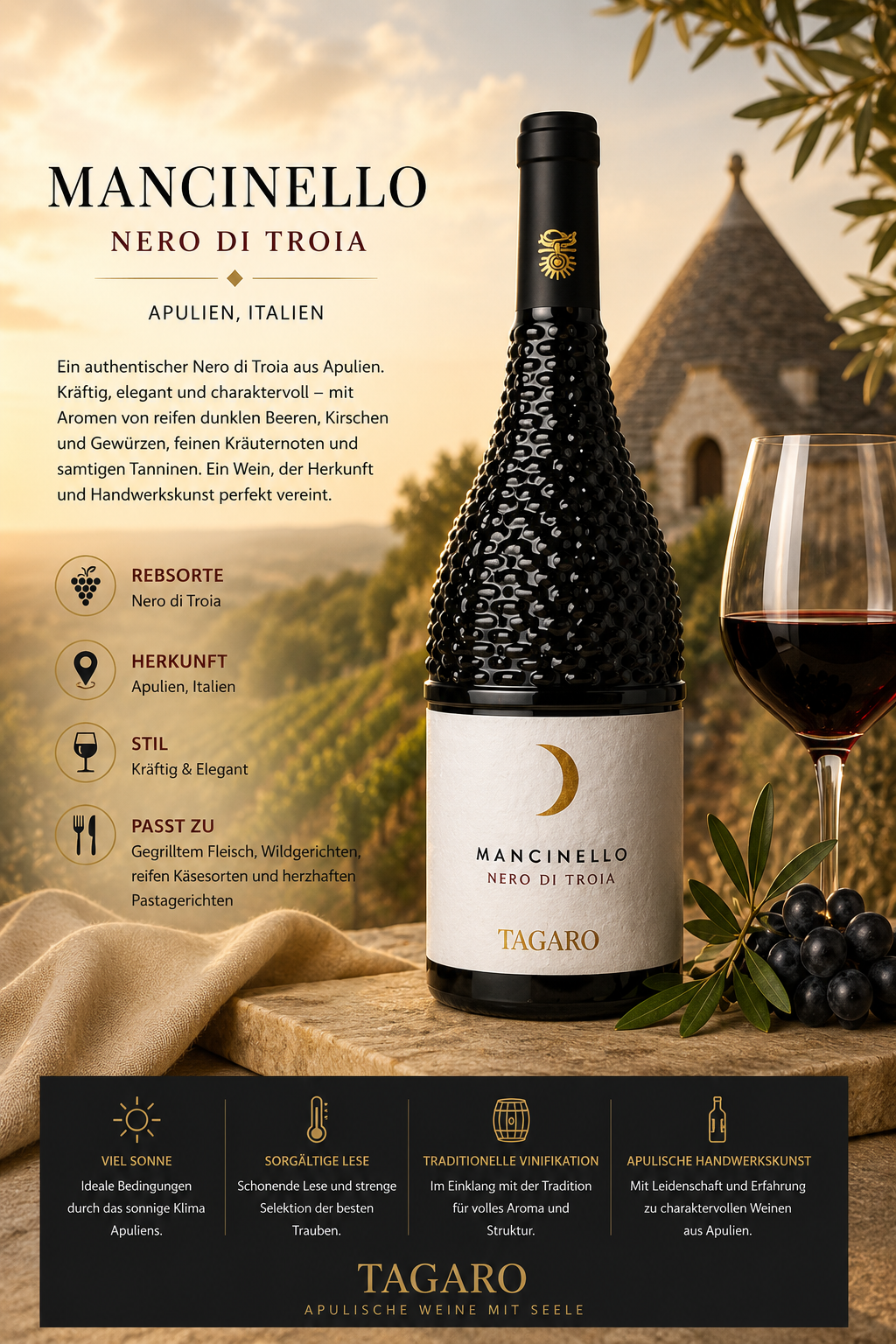 Wein, Nero di Troia, Tagaro, Apulien, Flasche