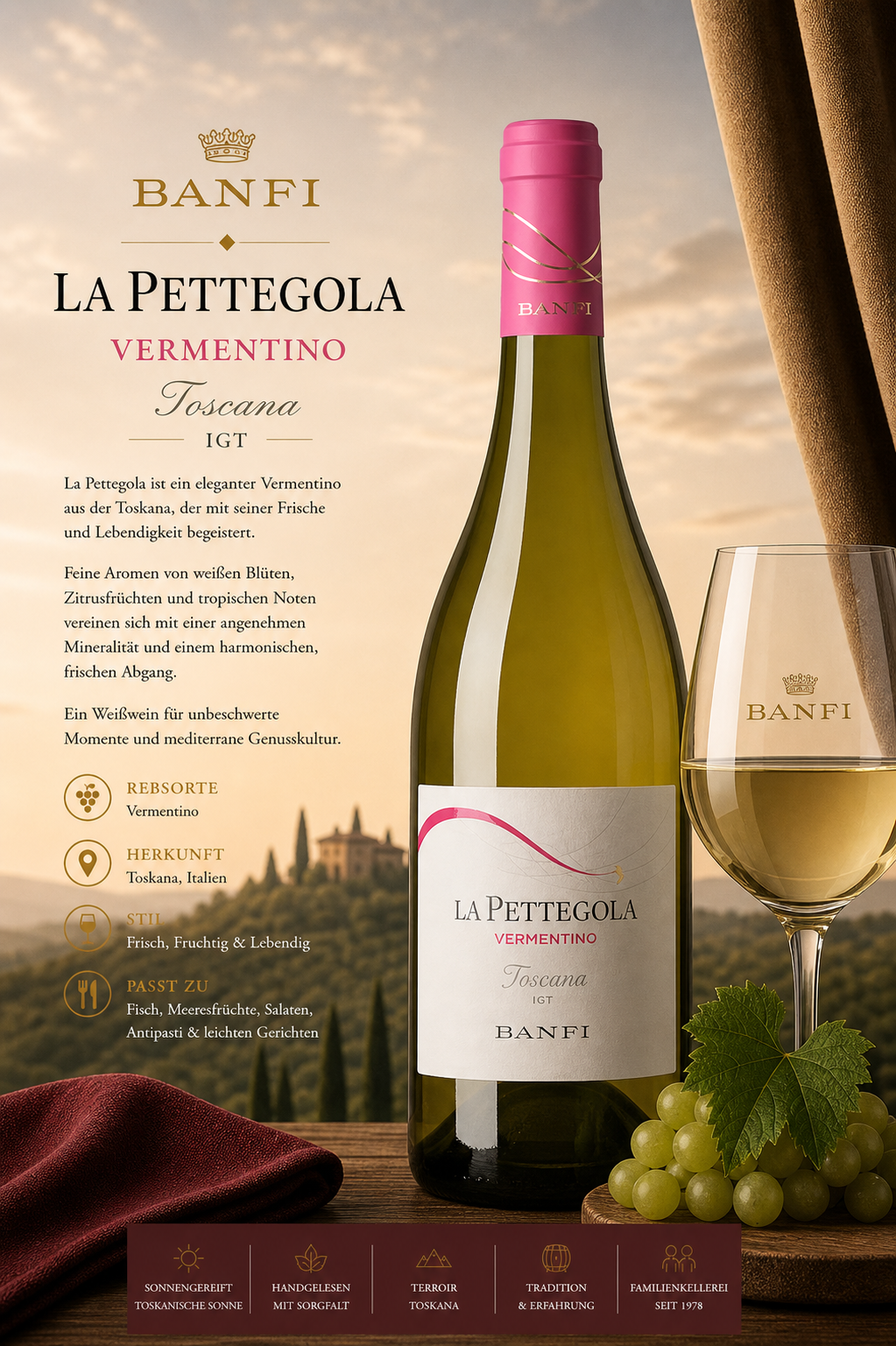 Weißwein, Vermentino, Toscana, Flasche, Weinglas