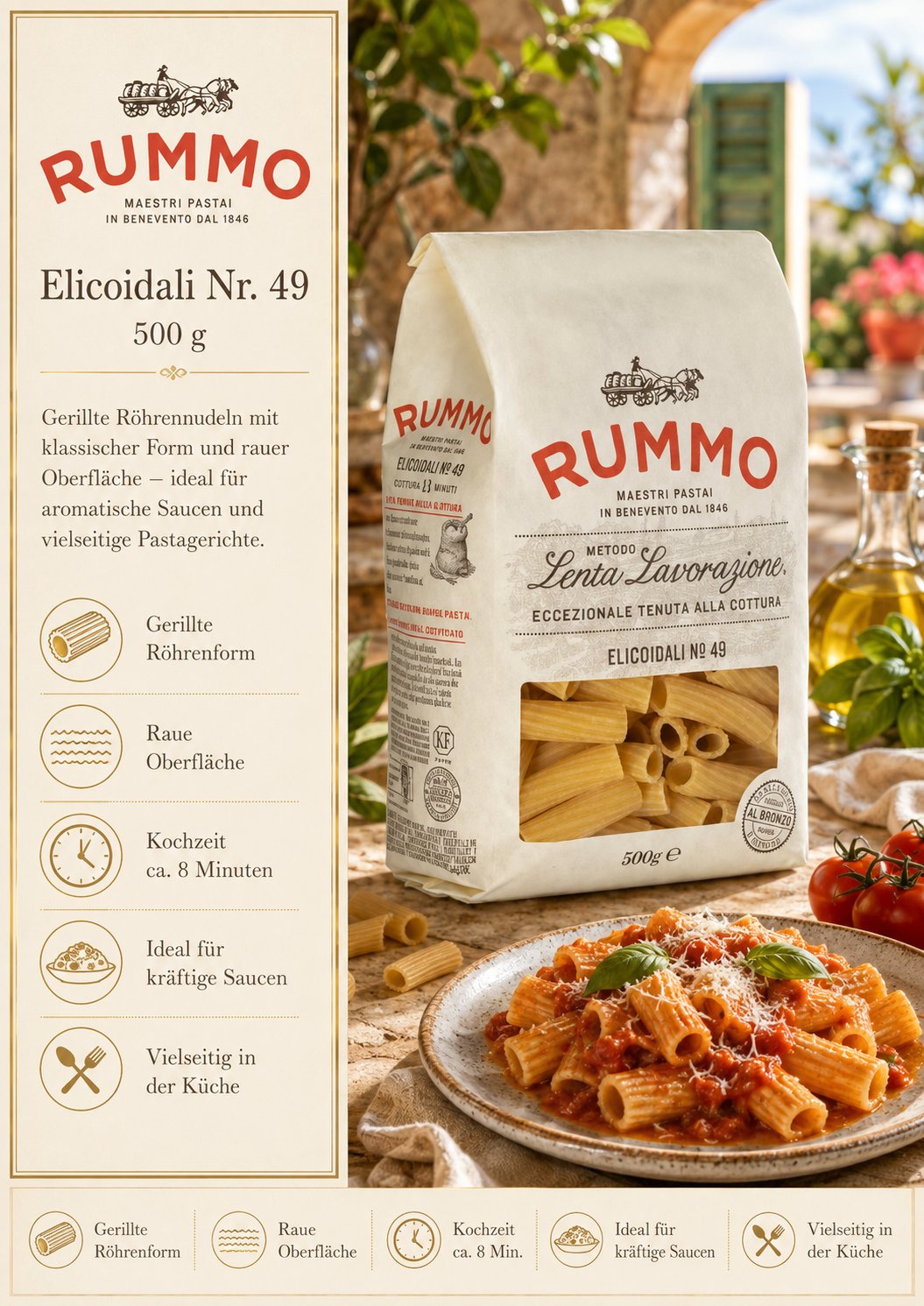 Pasta, Rummo, Elicoidali 49, 500 g, Trockenware
