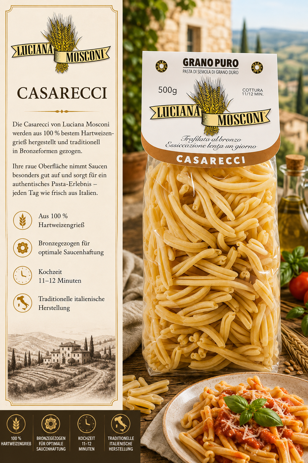Pasta, Spaghetti, Pasta-Packung, Hartweizengrieß, Italienische Herstellung