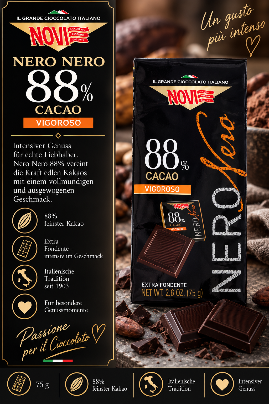 Schokolade, Kakao, 88%, Vigoroso?, Verpackung dark