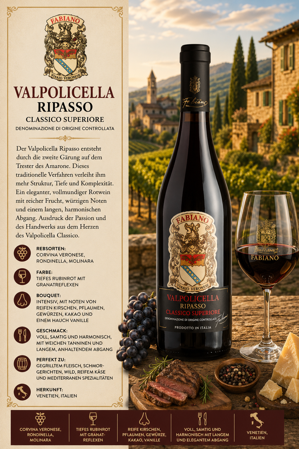 Rotwein, Valpolicella, Ripasso, Weinflasche, Italienischer Wein