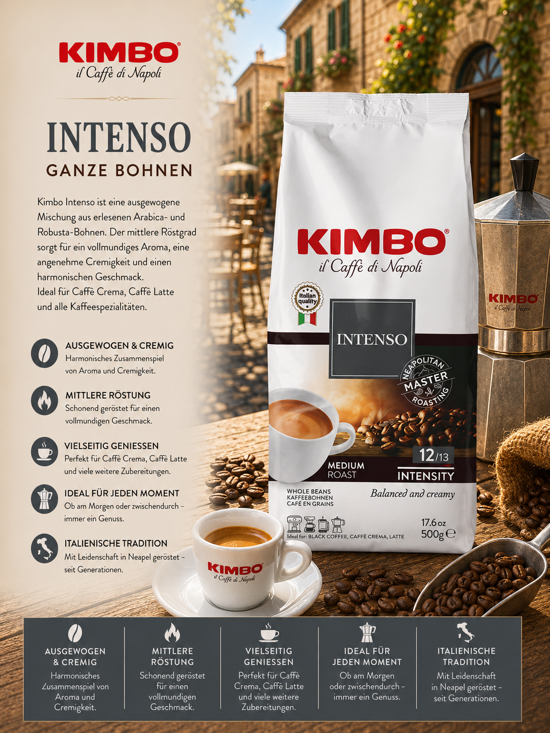 Kaffee, Kaffeebohnen, Intenso, Arabica, Ganze Bohnen