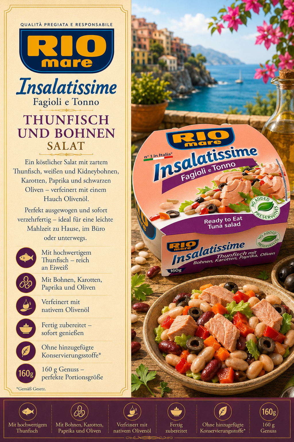 Fischsalat, Thunfisch, Bohnensalat, Vorspeise, Konservendose