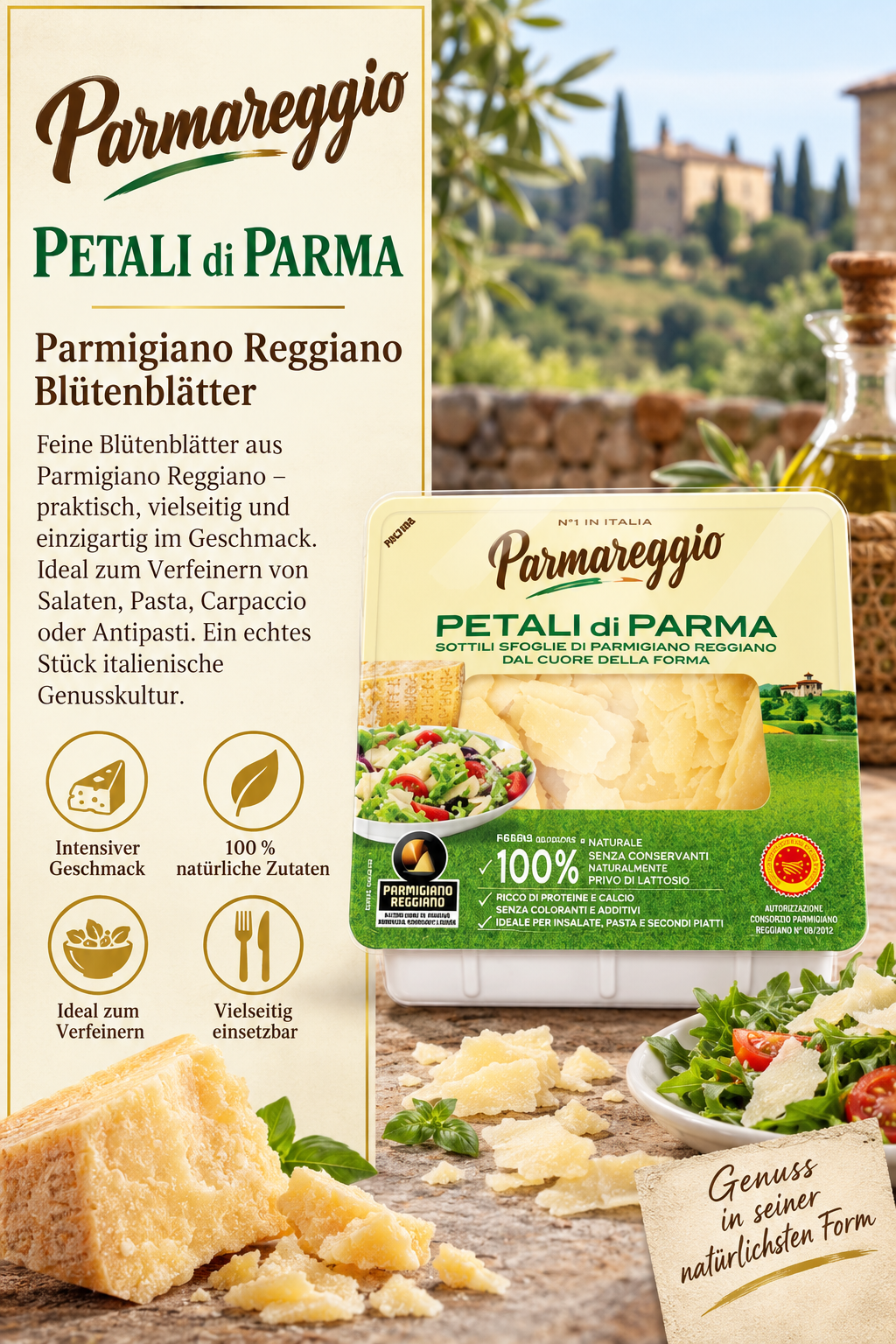 Käse, Parmesan, Blütenblätter, Pasta-Beilagen, Italienische Küche