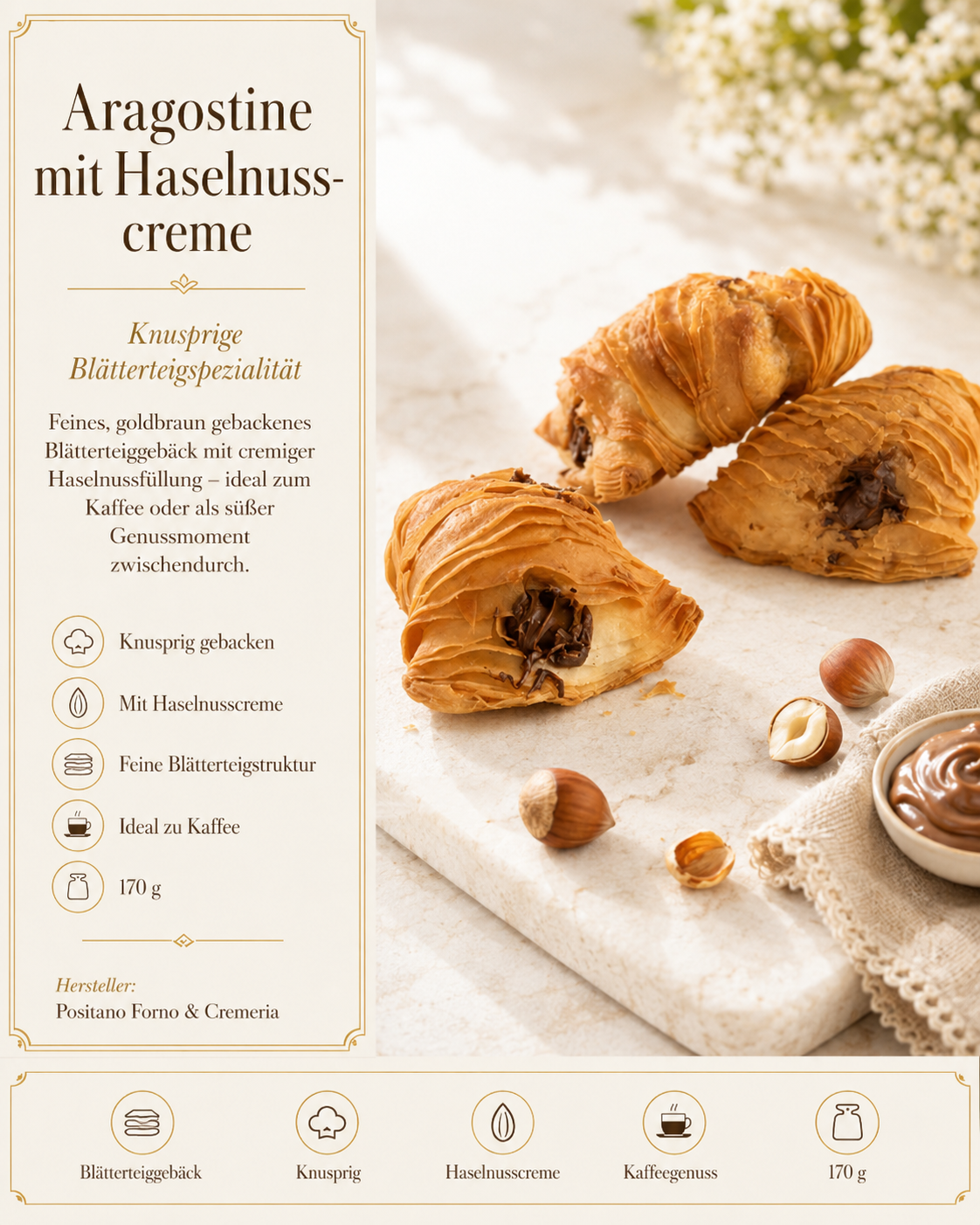 Blätterteig, Knusprig, Haselnusscreme, Kaffee, 170 g