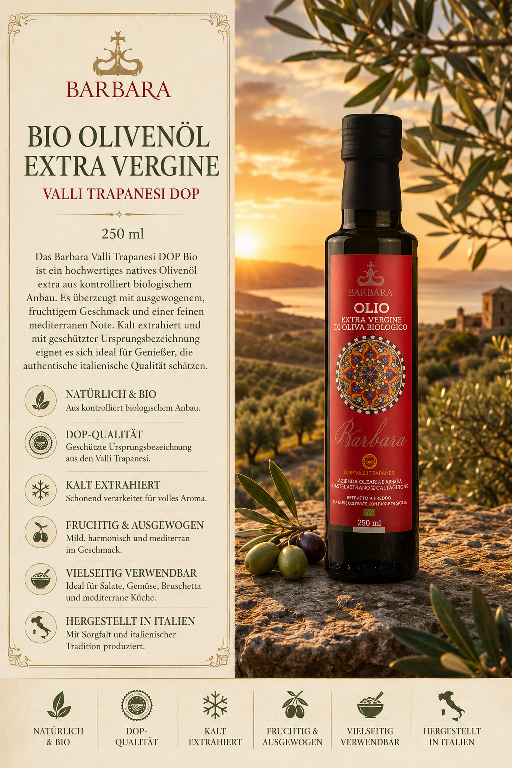 Olivenöl, Extra Vergine, BIO, Barbera, 250 ml