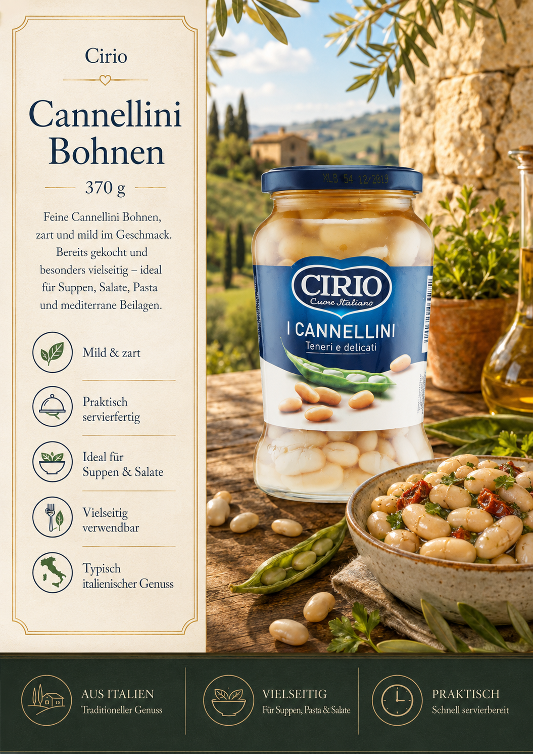 Cannellini, Bohnen, Glas, Mild, Italienische Küche