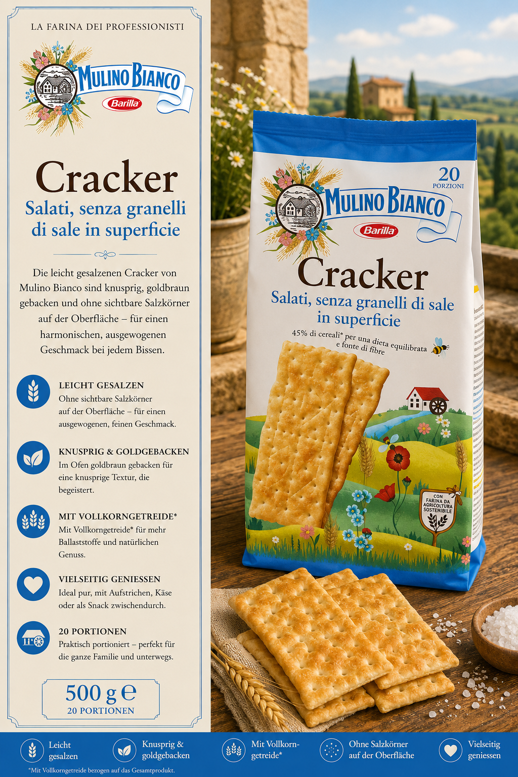 Kekse, Cracker, Salatknäcke, Mehrkorn, Barilla