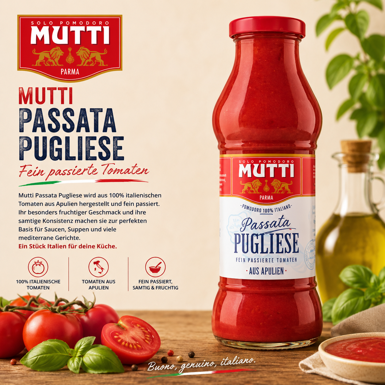 Tomatensoße, Passata, Pugliese, Flasche, Italienisches Produkt
