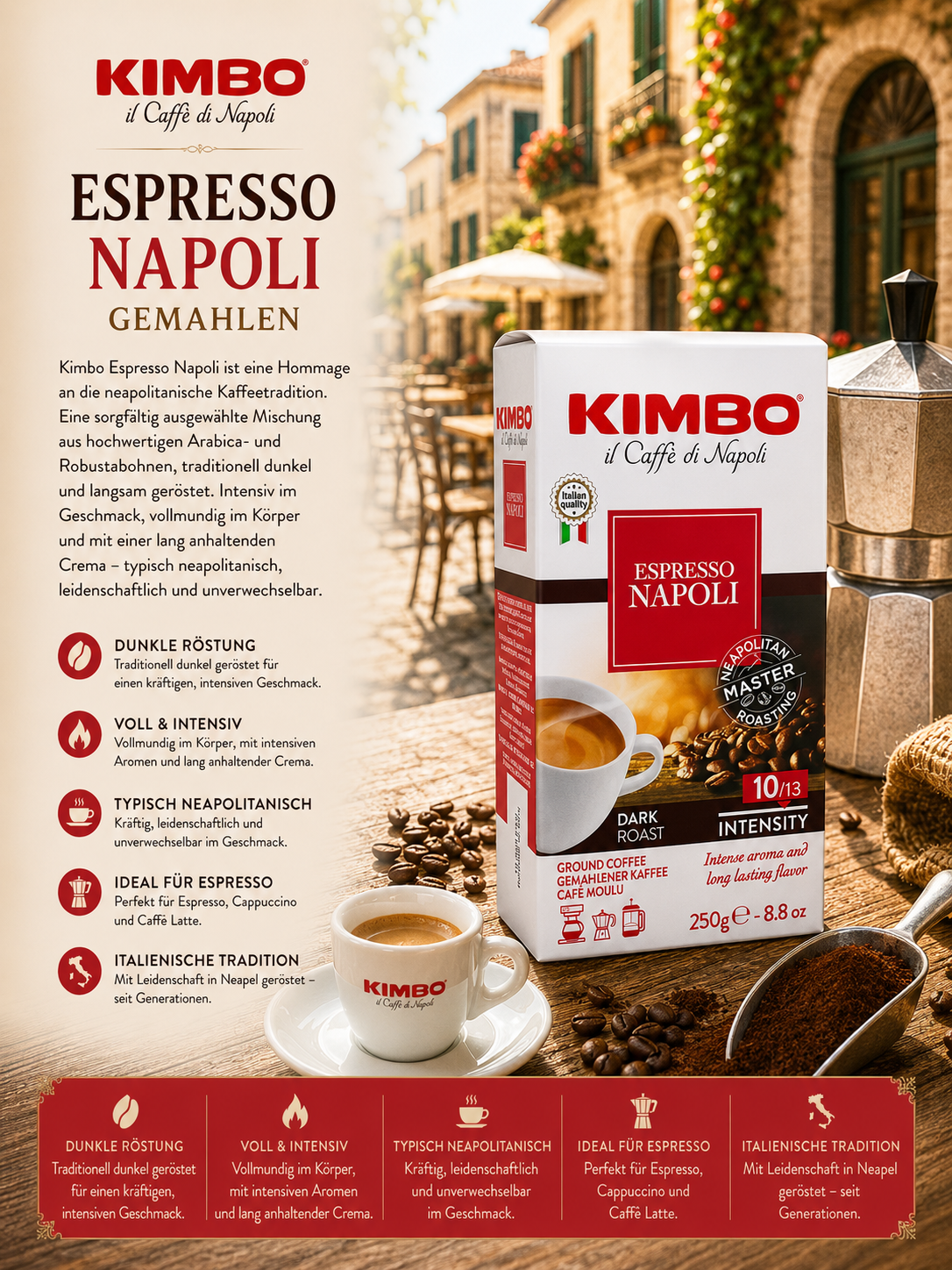 Espresso, Kaffee, Napoli, Gemahlen, Kartonpackung