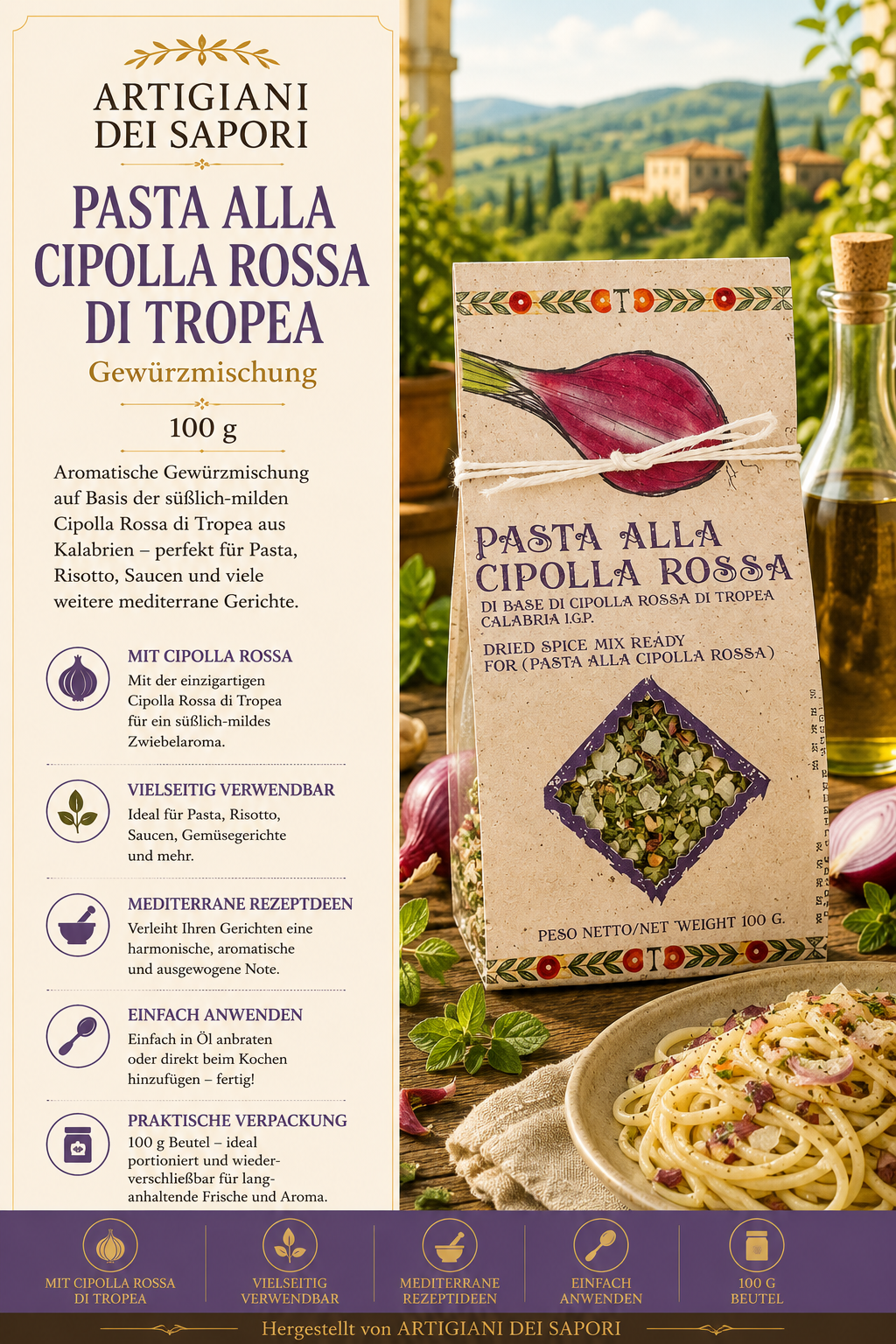 Pasta, Zwiebel, Gewürz, Pasta Alla Cipolla Rossa Di Tropea, 100 g