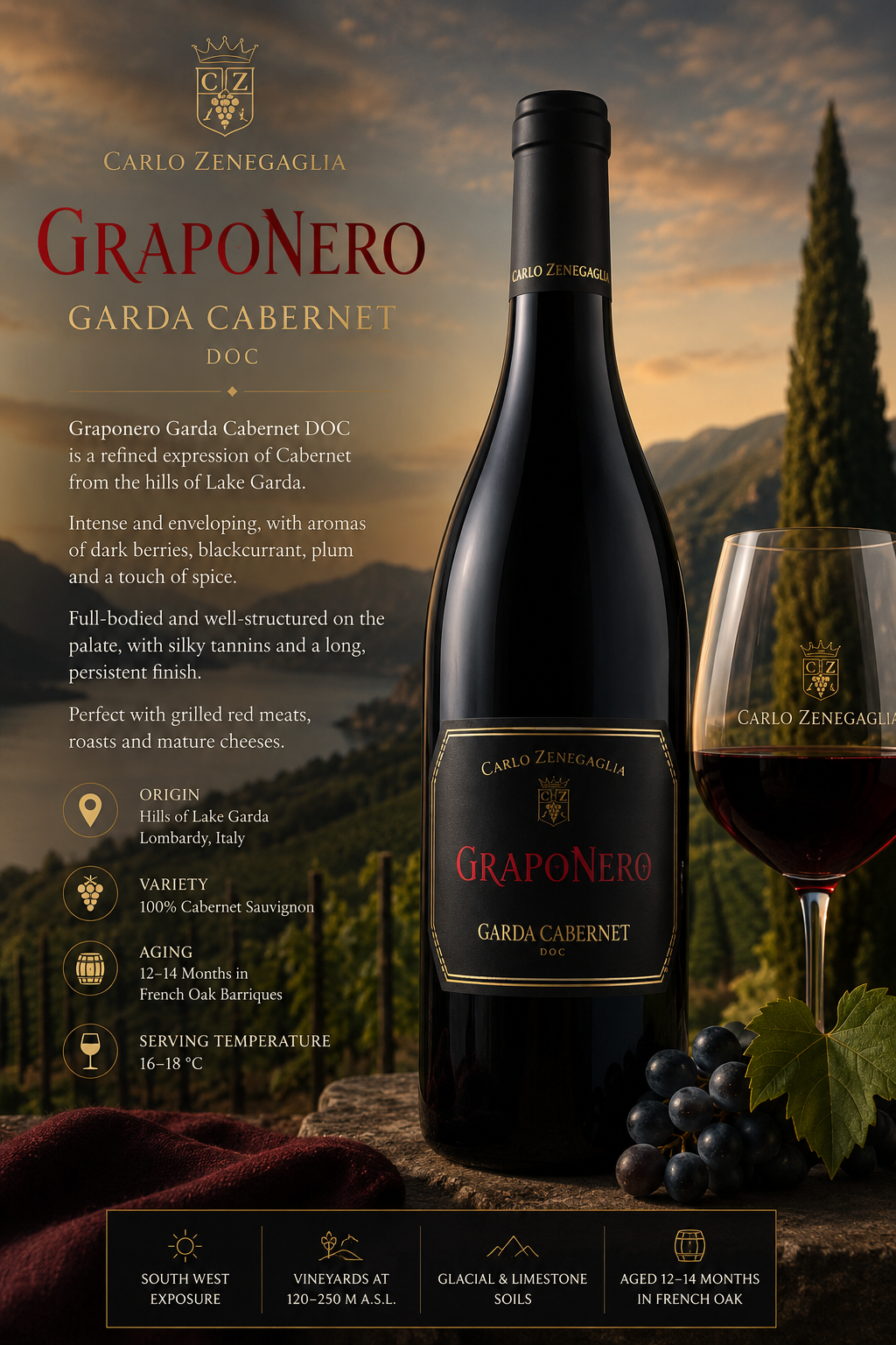 wein, cabernet, graponero, flasche, glas