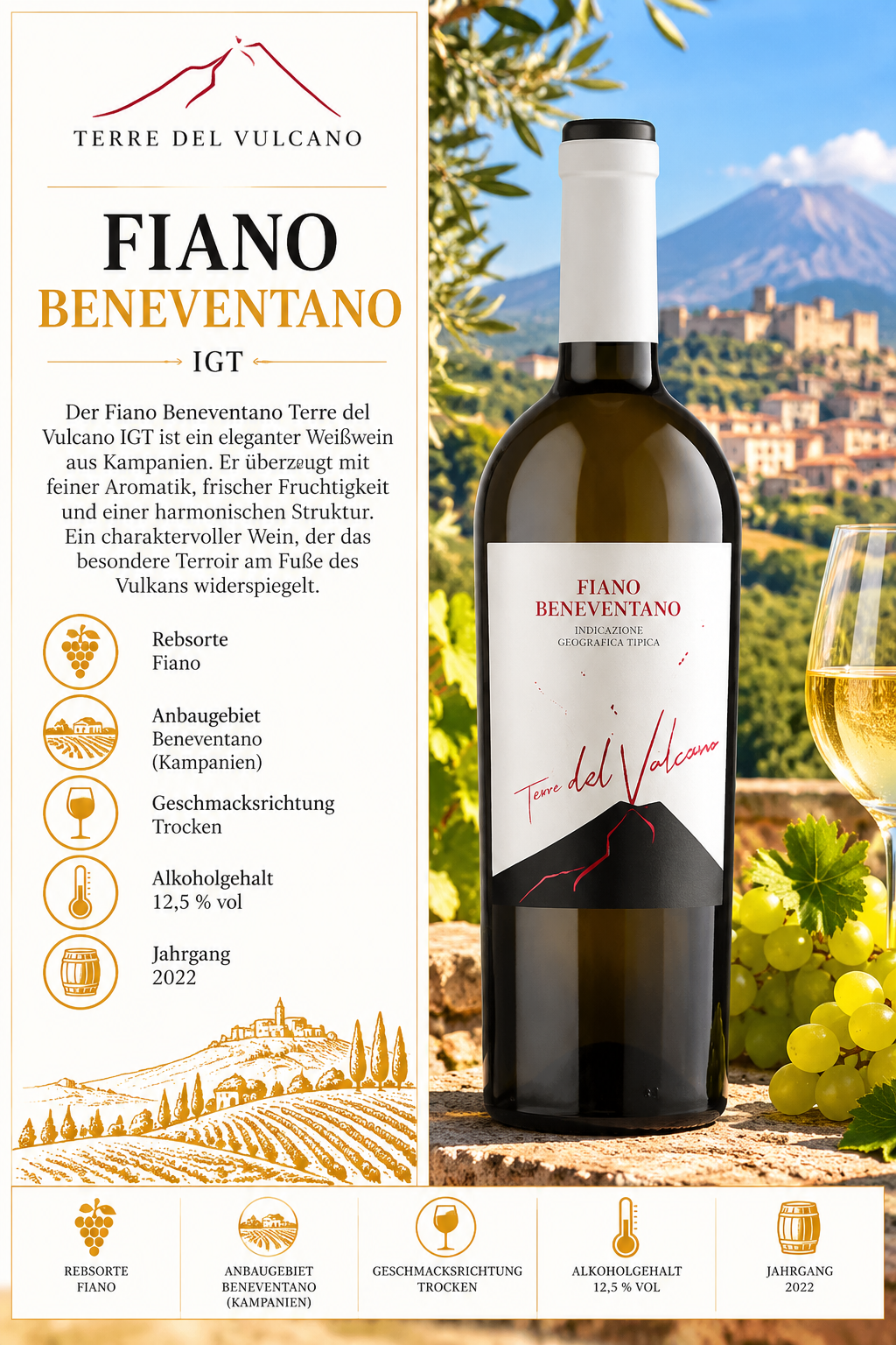 Weißwein, Benvenetano, Bodeganbau, Terre del Vulcano, Jahrgang 2022