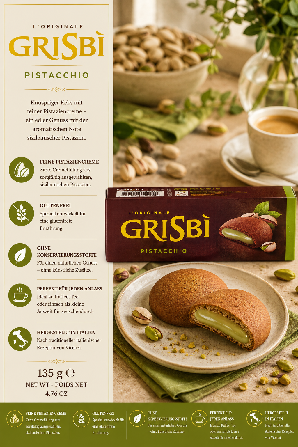 Pistazien, Pistaziencreme, Keks, Schachtel, Grisbì, Pistaziencreme, Pistazchio, Keks, Schachtel, Grisbi