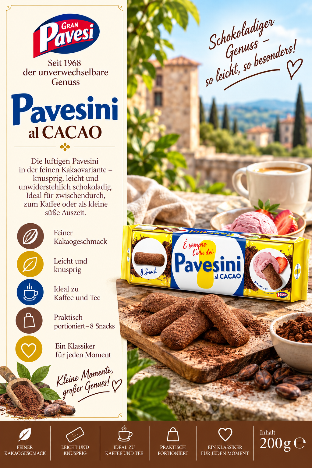 Pavesini, al cacao, Keksstangen, Schokolade, Snack