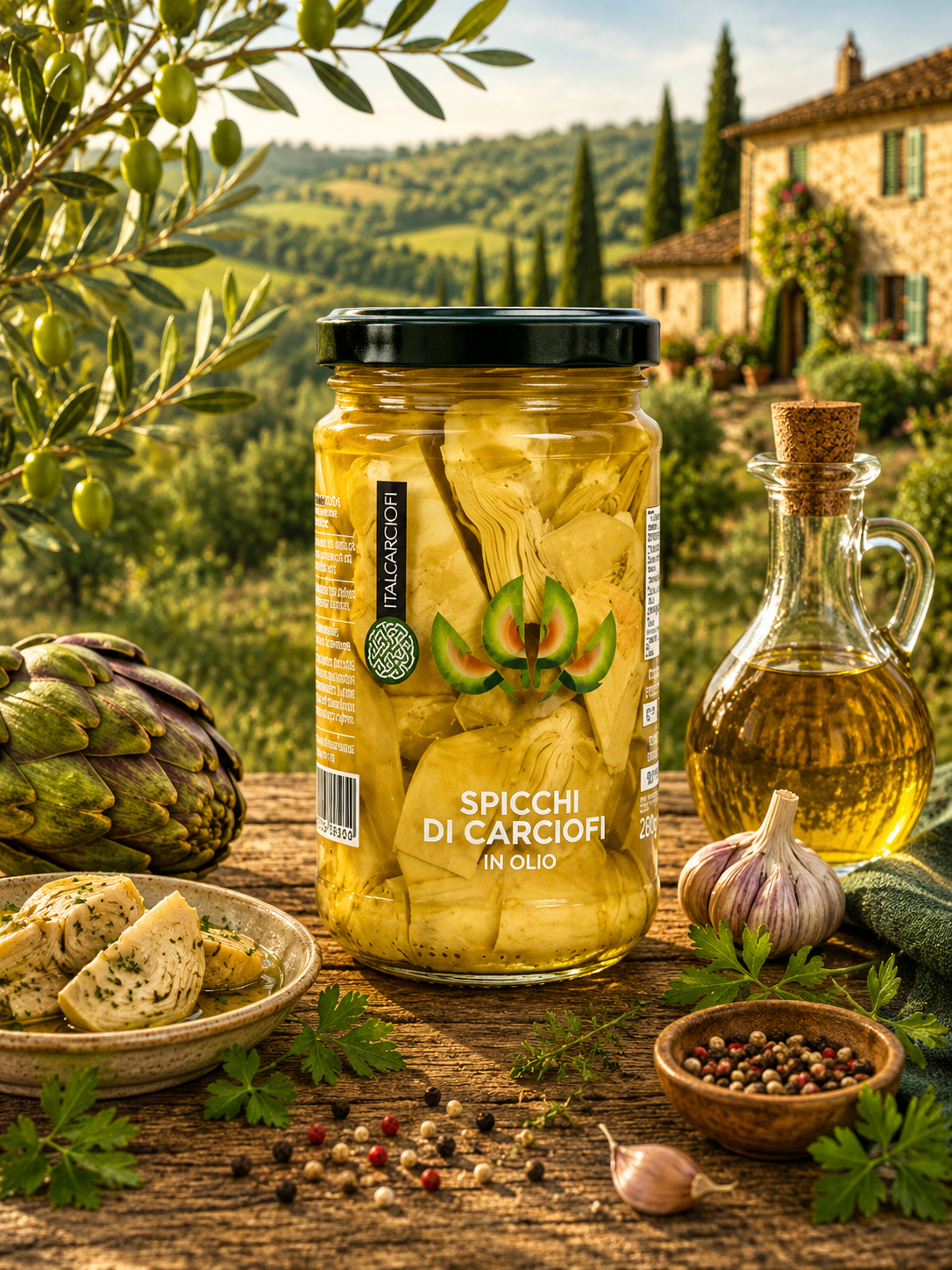 Artischocken, In Öl, Glas jar, Italienisch?, Olivenölbeilage