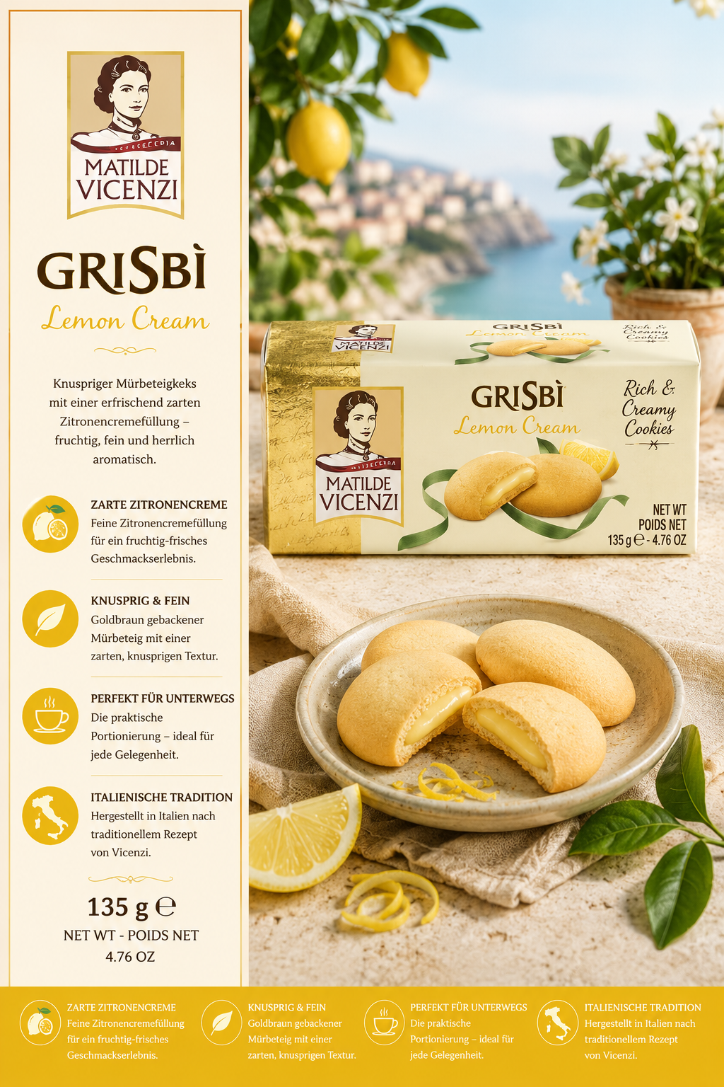 Lieblingskekse, Kekse, Zitronencreme, Grisbi, Italienische Tradition