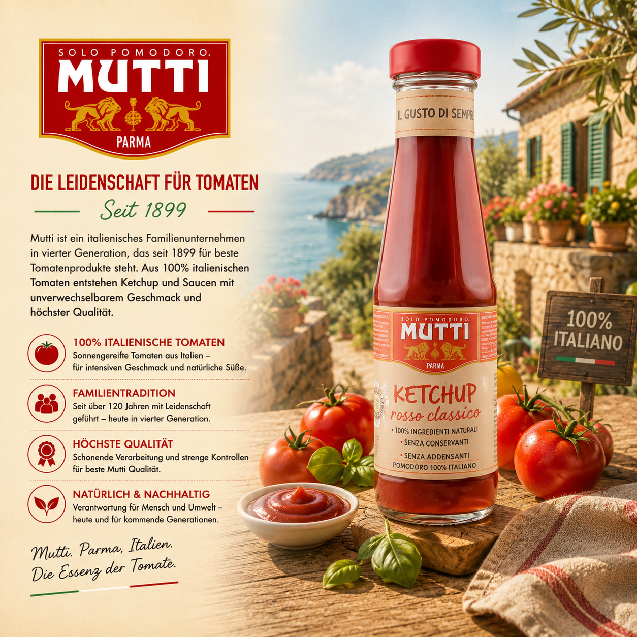Ketchup, Tomatenprodukt, Ketchupflasche, Italienische Tomaten, No. 100% Italiano
