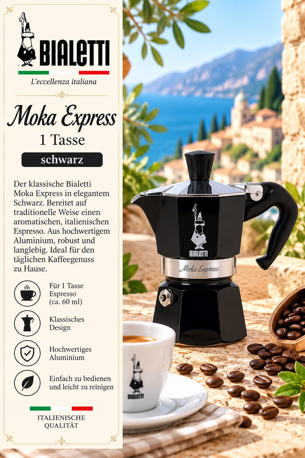 Moka Express, Espressokanne, Schwarz, Aluminium, Kaffeemaschine