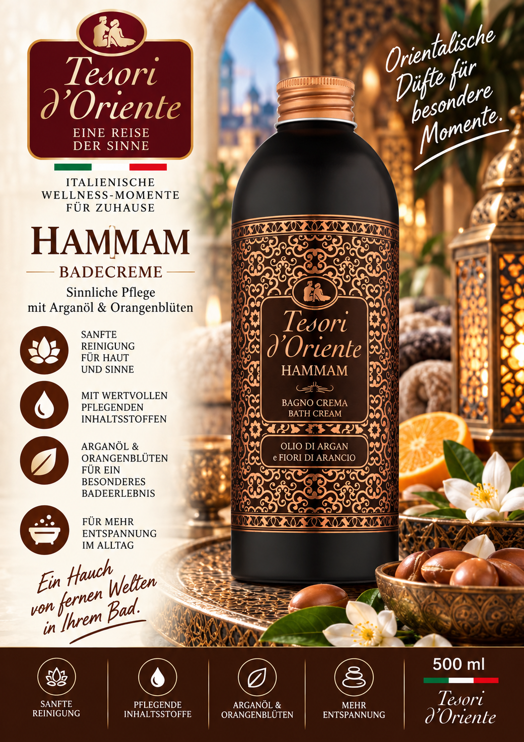 Bad Creme, Hammam, Arganöl, Orangenblüten, 500 ml