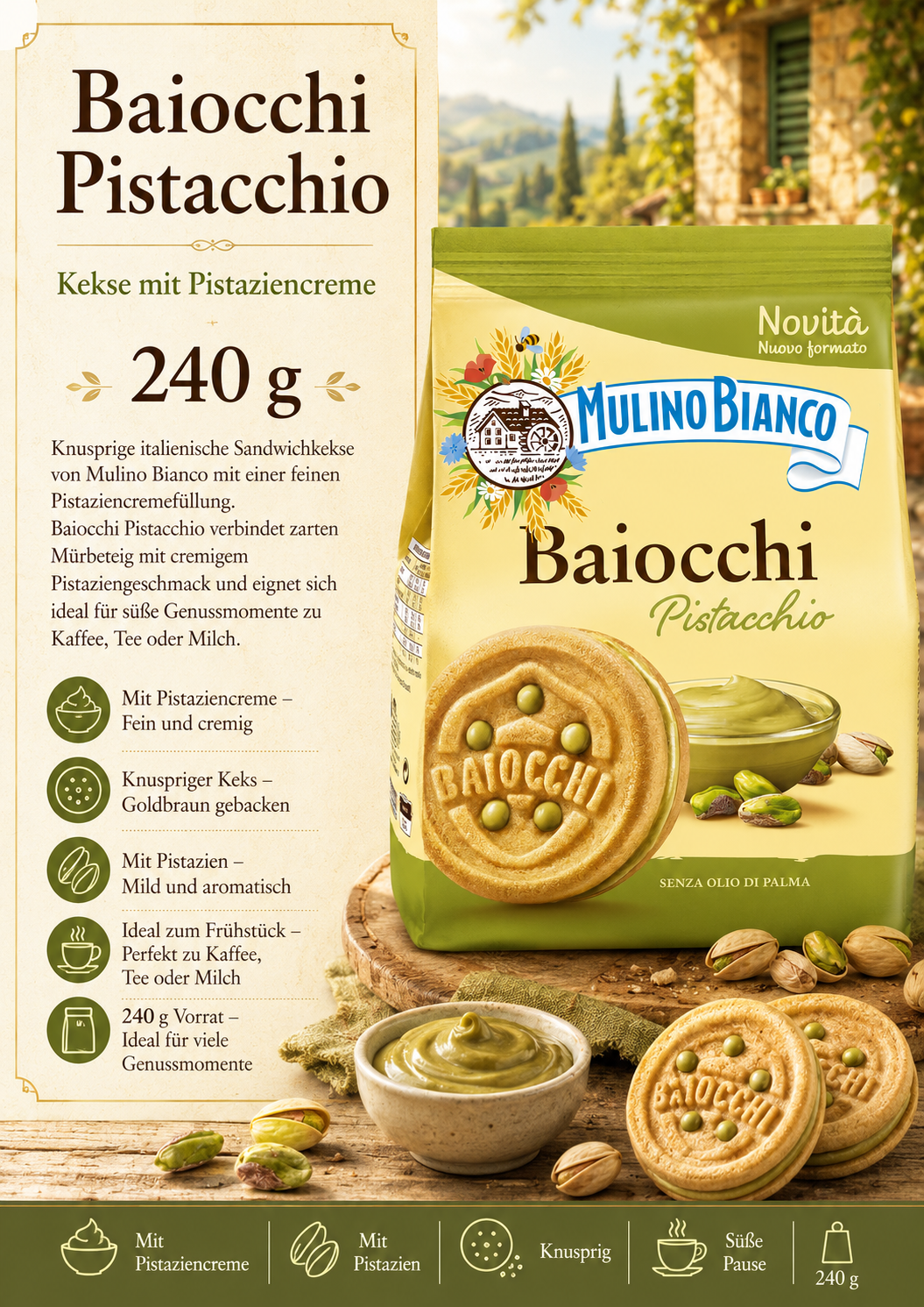 Kekse, Biscuit, Pistaziencreme, Pistazio, 240 g