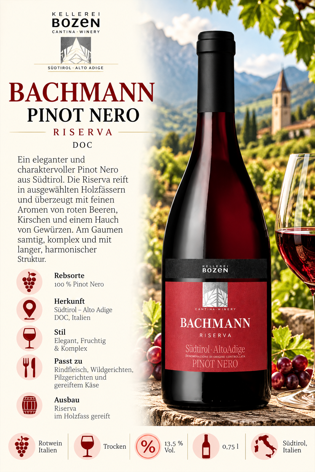 Pinot Nero, Riserva, Weinflasche, Rotwein, Südtirol