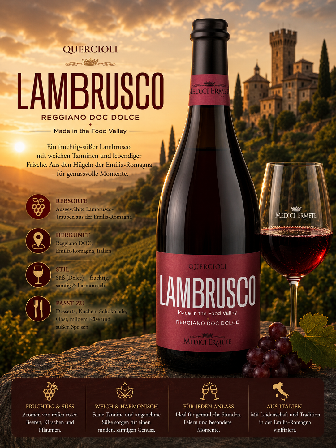 Wein, Lambrusco, Rotwein, Flasche, Gartenlifestyle