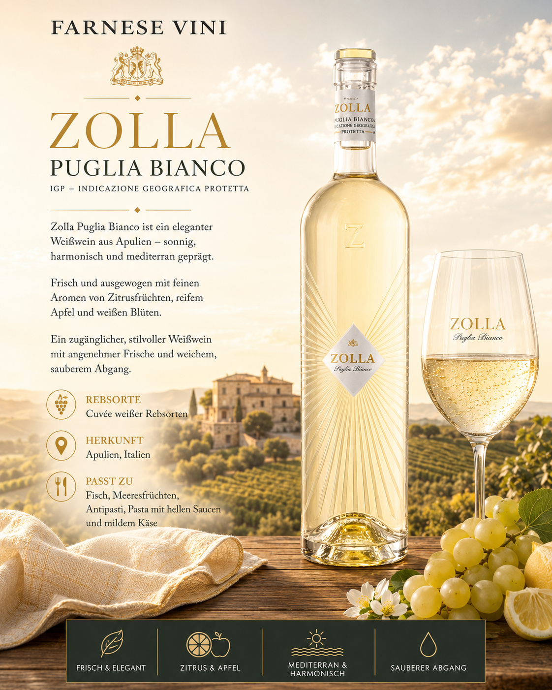 Weißwein, Zolla, Puglia Bianco, IGP, Italien