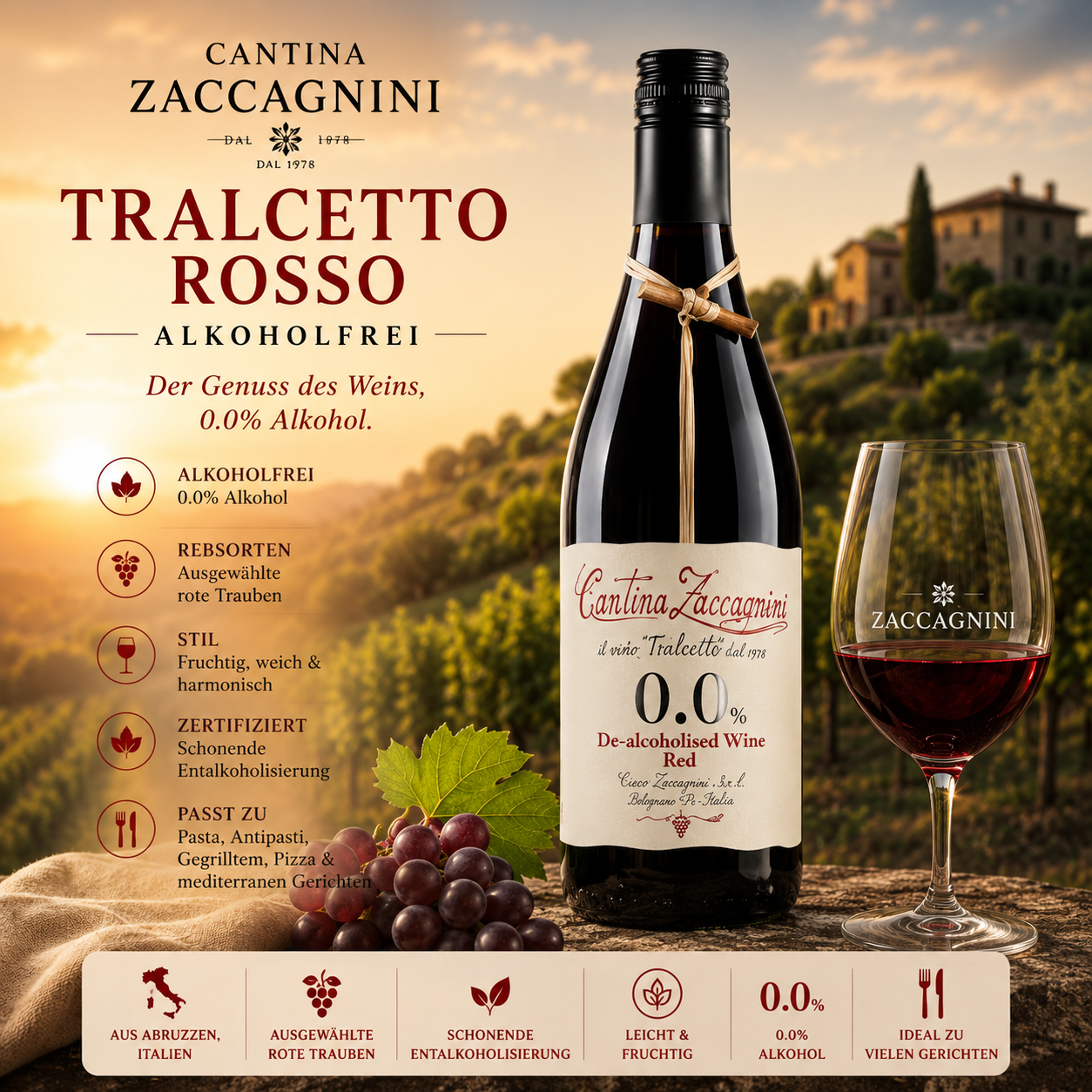 Wein, Rotwein, alkoholfrei, Traubensorten, Logo Zaccagnini