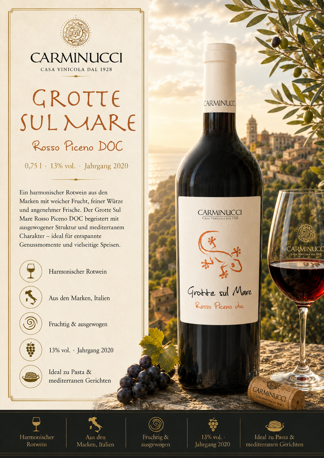 Rotwein, Italien, Rosso Piceno DOC, Weinflasche, Korken