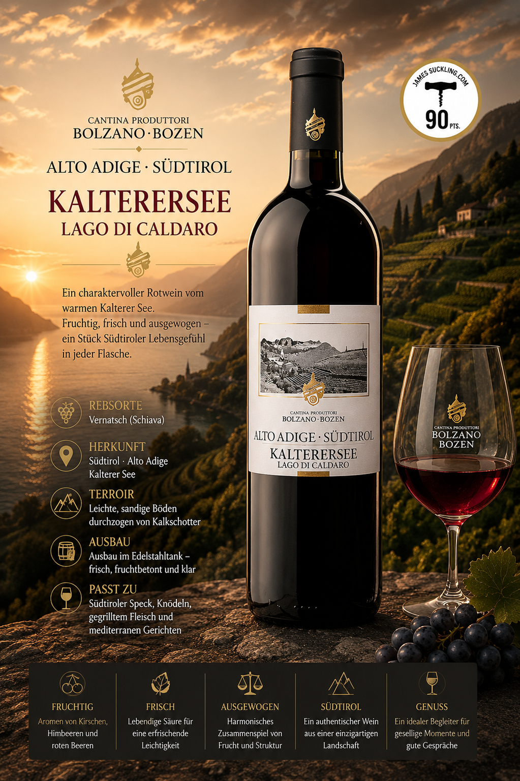rotwein, Kaltere rsee, Lago di Caldaro, Alto Adige Südtirol, Flasche