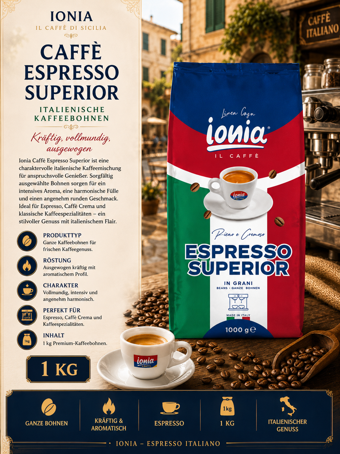 Espresso, Kaffee, Bohne, 1000 g, Italienischer Genuss