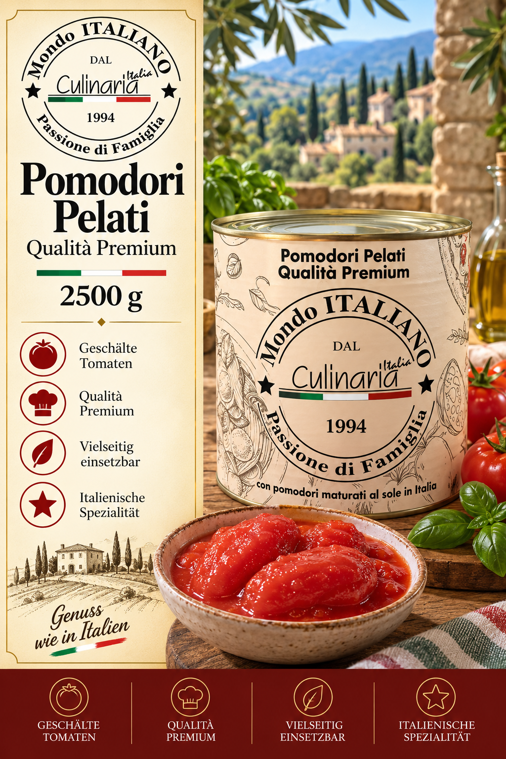 Tomaten, Pelati, Tomatendose, Pizza/Pastasoßen, italienische Spezialität