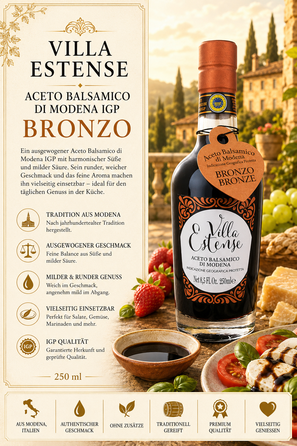 Bronzo, Aceto Balsamico, Modena IGP, Villa Estense, 250 ml