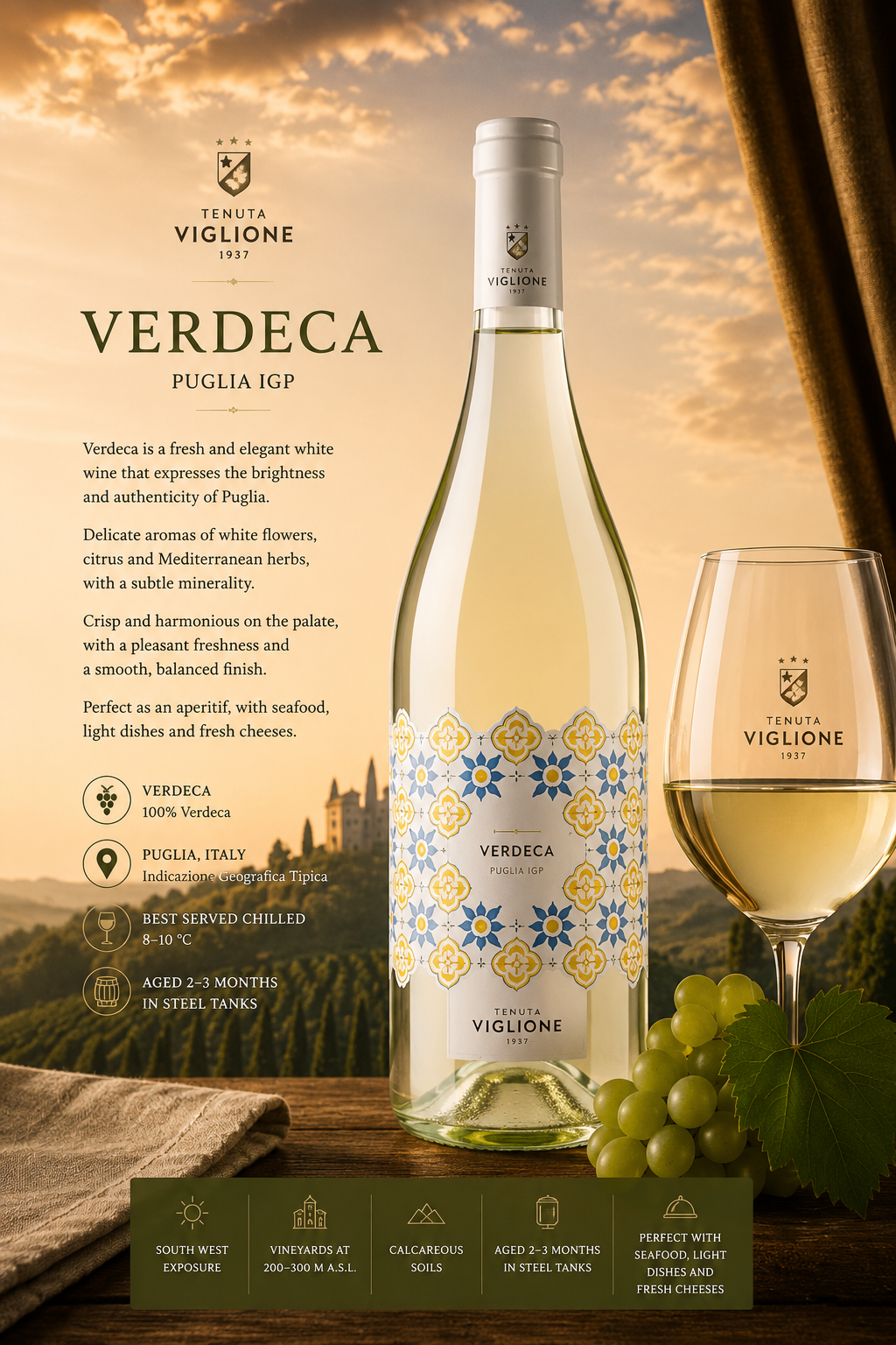 Weißwein, Verdeca, Puglia, Flasche, Weinglas