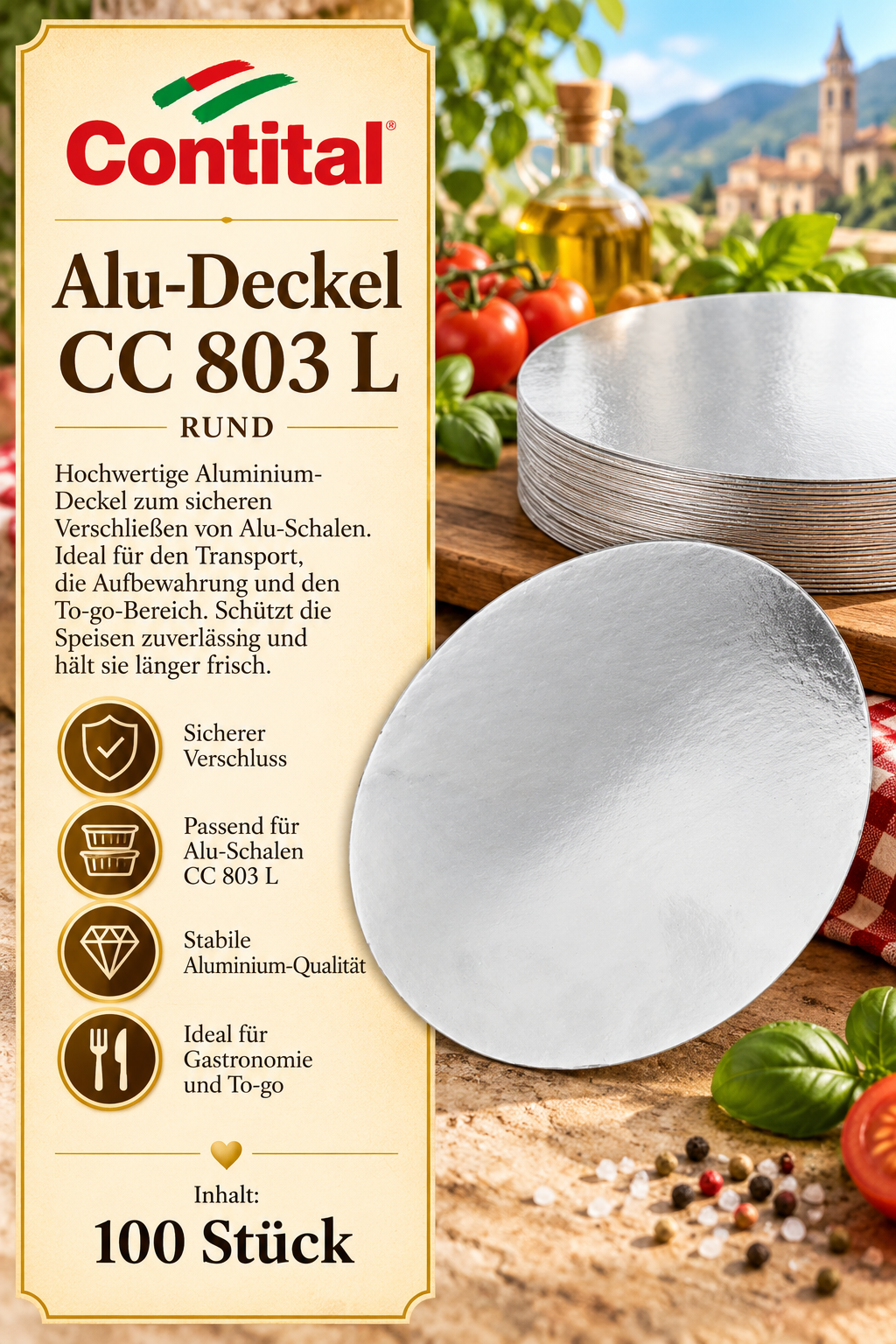 Alu-Deckel, Rund, 100 Stück, Küchenzubehör, Aluminiumdeckel
