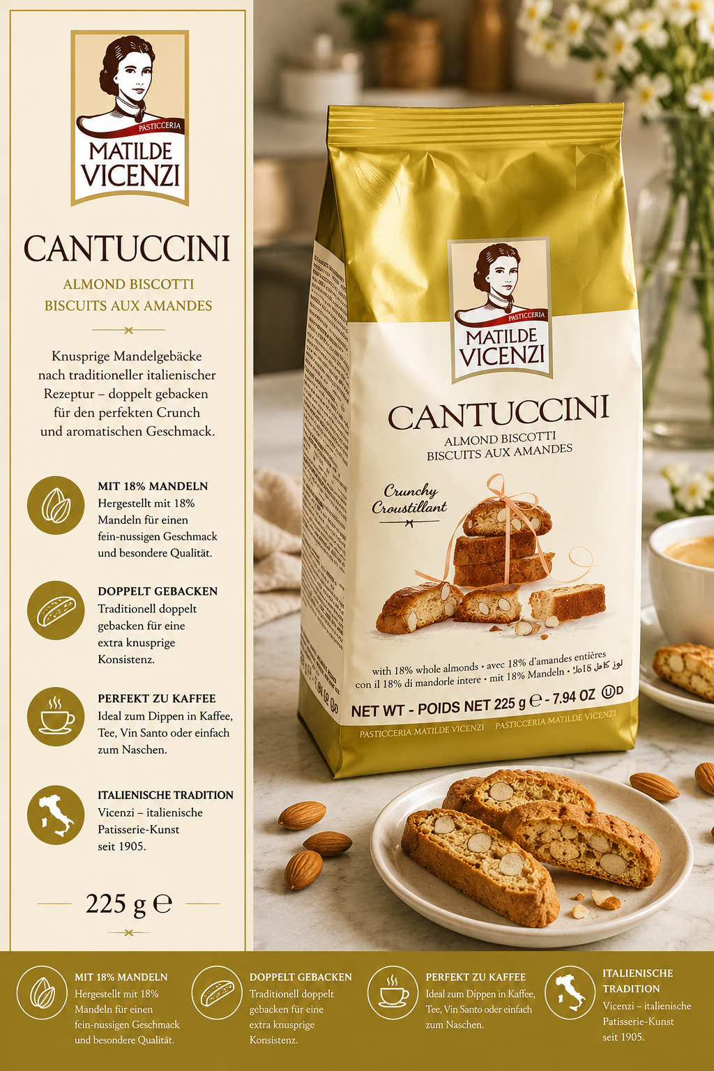 Cantuccini, Biscotti mit Mandeln, Mandelkeks, Italienische Tradition, Almond Biscotti