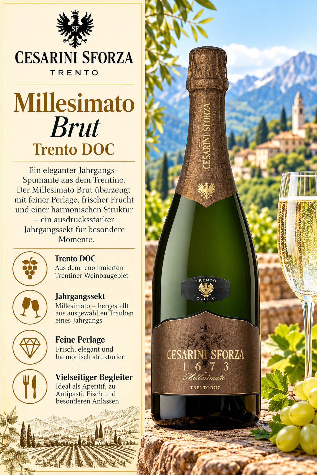 Sekt, Brut, Millésimé, Trento DOC, Flasche