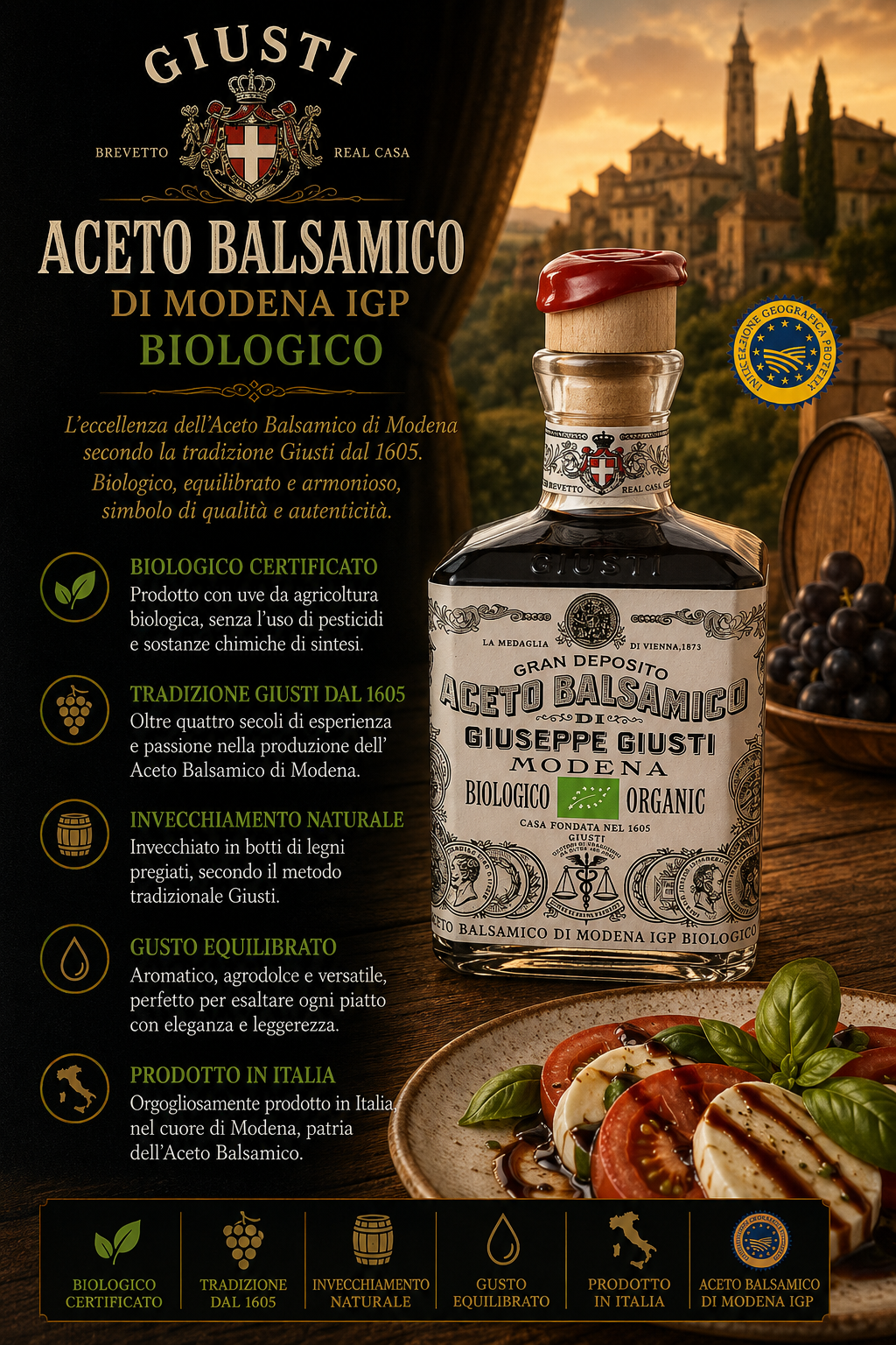 Aceto Balsamico, Modena, Biologisch, Glasflasche, Korken