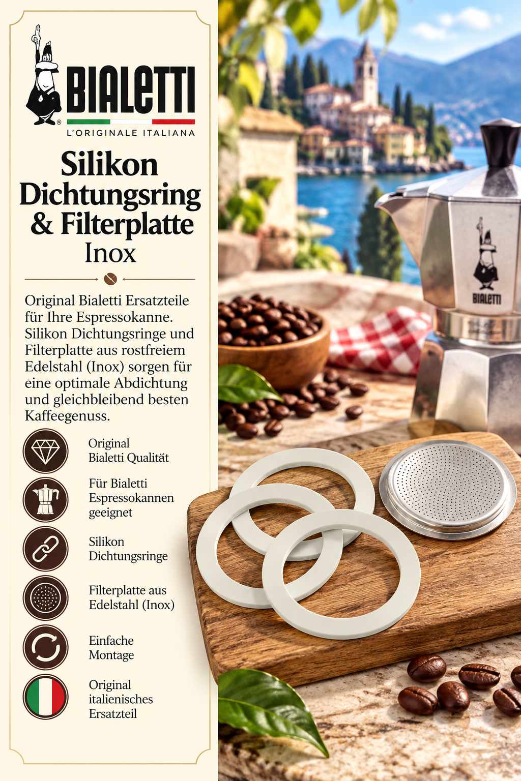 Silikonringe, Dichtungsring, Filterplatte, Edelstahl, Espressokanne