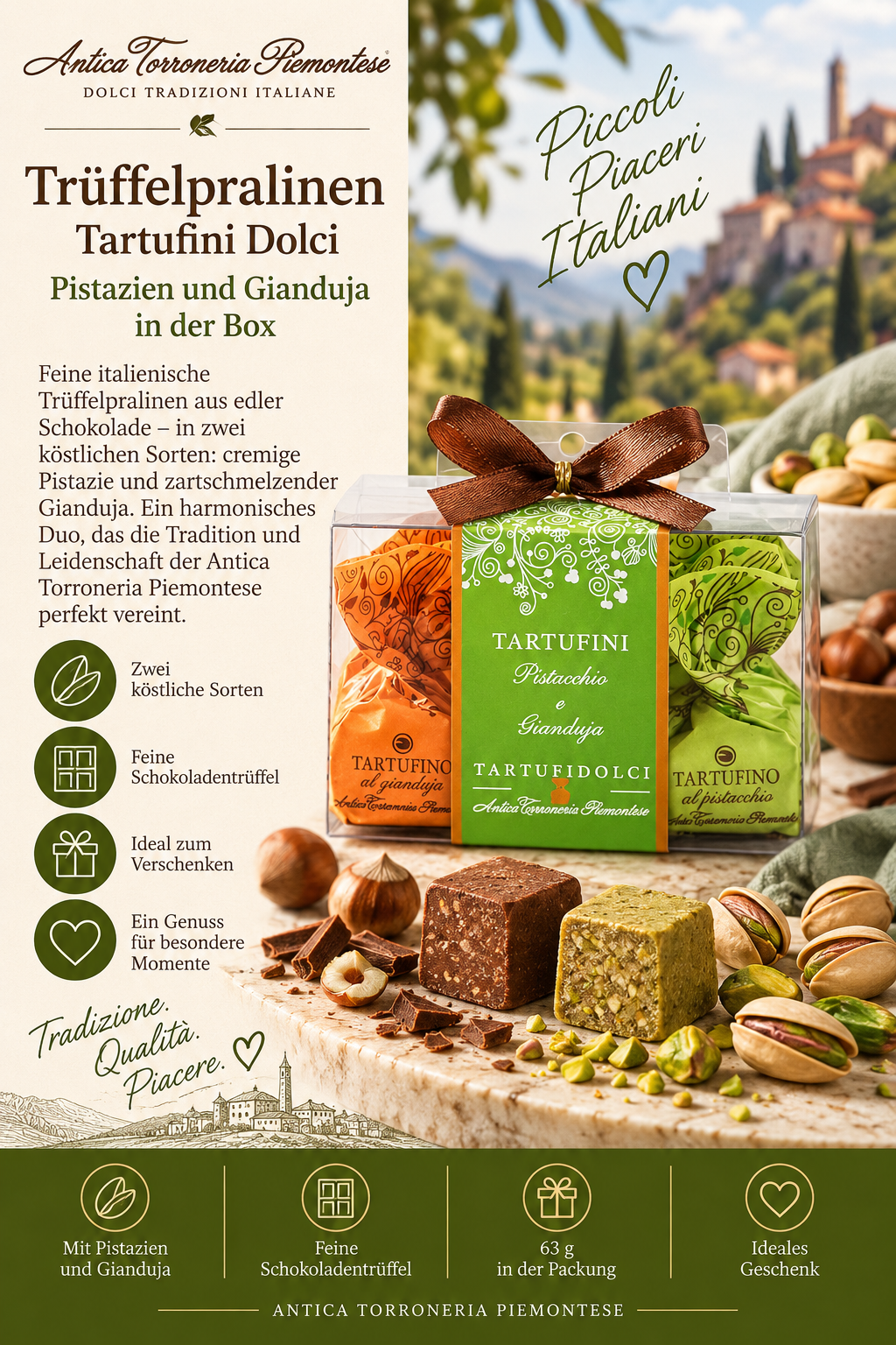 Praline, Trüffel, Gianduia, Pistazien, Box