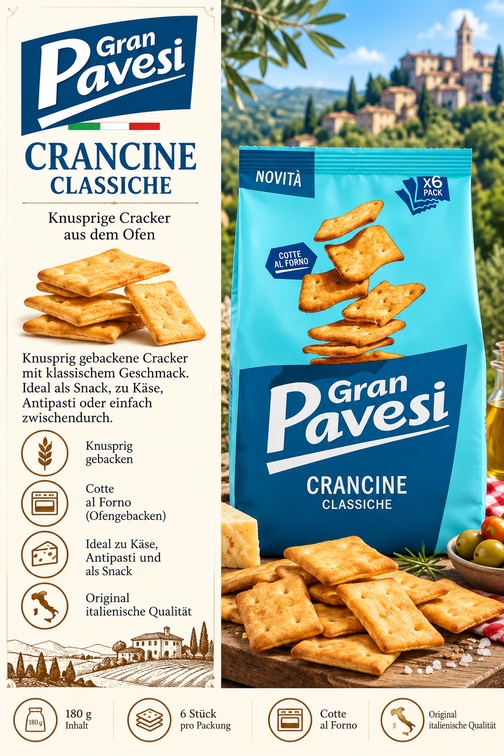 Keks, Cracker, Snack, Italienische Qualität, 180 g
