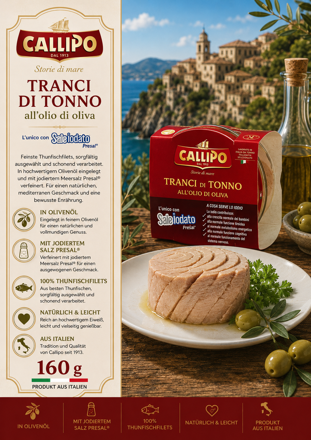 Thunfisch, Thunfischpastete, All’olio di oliva, Salz Presal, Olivenöl